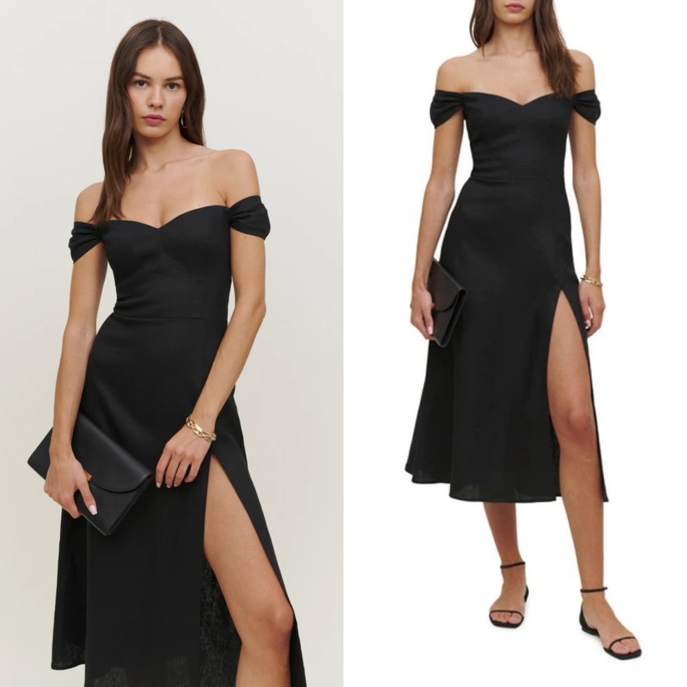 REFORMATION Bridgton Linen Dress in Black 6